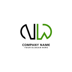 Icon Design Logo Letters NW Minimalist, oval-shaped logo, with colors, black, green, orange