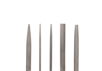 Set of rasp hand file tools on white background. Wooden handles. Needle Files set.  S