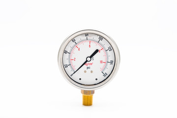 Pressure Gauge with Oil fill on white background.