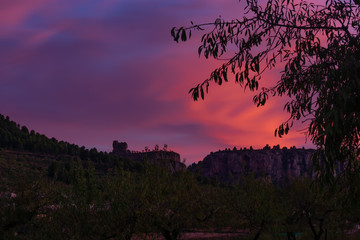 Atardecer, Anochecer en campos de almendros . Benizar, Moratalla,Murcia(España)