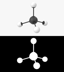 3D illustration of a methane molecule with alpha layer