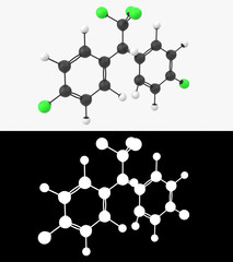 3D illustration of a pesticide DDT molecule with alpha layer