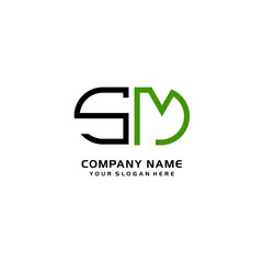 Icon Design Logo Letters SM Minimalist, oval-shaped logo, with colors, black, green, orange