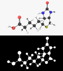3D illustration of a vitamin B7 molecule with alpha layer