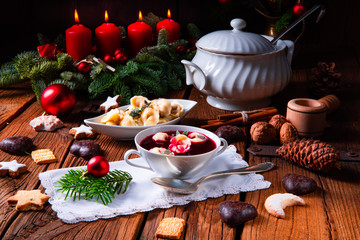 Obraz na płótnie Canvas traditional Polish Christmas Eve borscht with dumplings