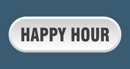 happy hour button. happy hour rounded white sign. happy hour