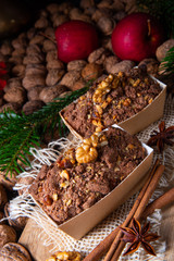 delicious apple chocolate cake with hazelnuts