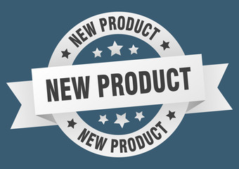 new product ribbon. new product round white sign. new product