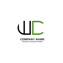 Icon Design Logo Letters WC Minimalist, oval-shaped logo, with colors, black, green, orange