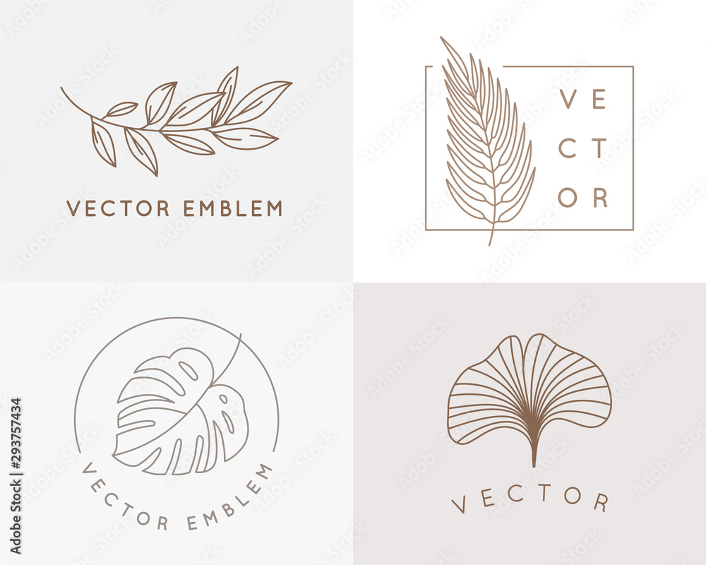 Aufkleber vector logo design templates and monogram concepts in trendy linear style - floral frame with copy s