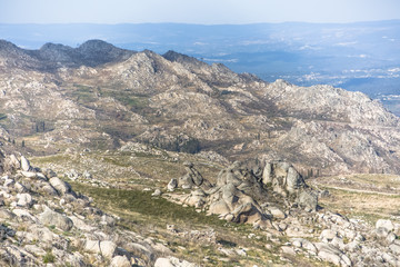 View at the mountains with fields and granitic rocks, on Caramulo mountains