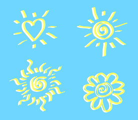 Sun and heart on a blue background. Element. Vector illustration. 