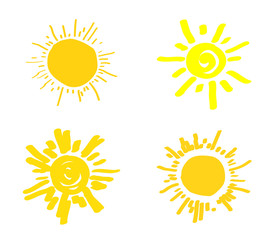 Sun on a white background. Set. Vector illustration. 