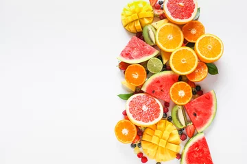 Fototapeten Sweet ripe fruits and berries on white background © Pixel-Shot