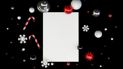 Vertical greeting card with Christmas decoration on black background