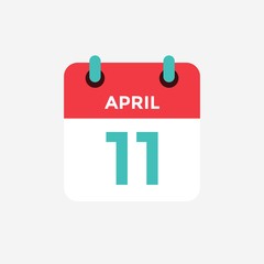 Flat icon calendar 11 of April. Date, day and month. Vector illustration.
