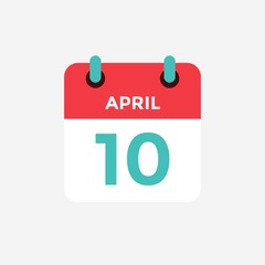 Flat icon calendar 10 of April. Date, day and month. Vector illustration.