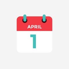 Flat icon calendar 1 of April. Date, day and month. Vector illustration.