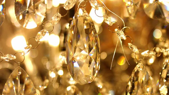 Close up of crystal chandelier drops