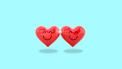 two happy hearts,3d rendering,Happy Valentines Day concept