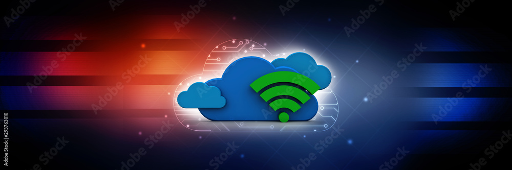 Poster 3d rendering cloud online storage icons with wifi