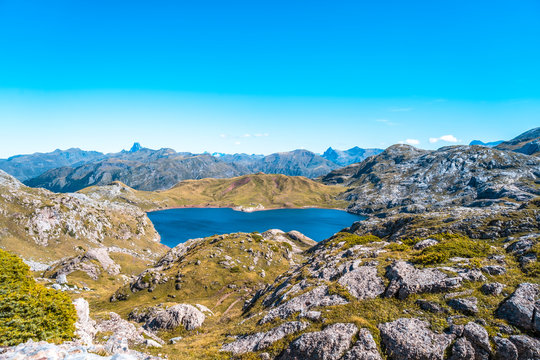 The Ibon de Estanes and looking at it from a height, Pyrenees. Spain