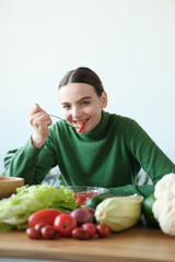 woman eating healthy food 