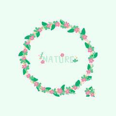 nature pattern, flower wreath, garland, floral frame, round frame, foliage border, cute doodle leaf