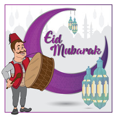 Ramadan drummer and lanterns illustration drawing character vector