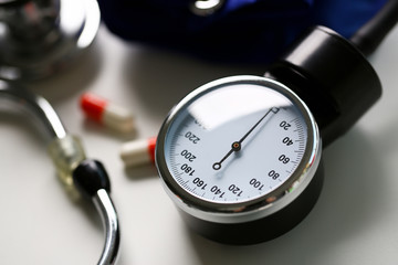 Device for measuring blood pressure in doctor office on table. Prevention of vascular diseases...
