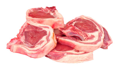 Group of fresh raw lamb chops isolated on a white background