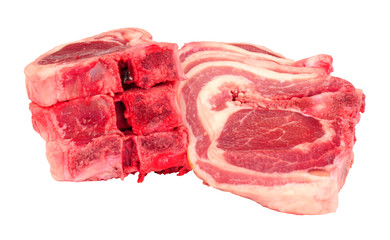 Group of fresh raw lamb chops isolated on a white background