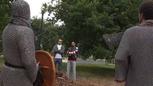 Medieval Knights confront time travellers