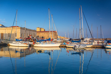 Marina in Chaniacity at dawn, Crete island. Greece