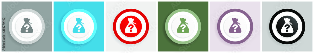 Fototapete riddle icon set, colorful flat design vector illustrations in 6 options for web design and mobile ap