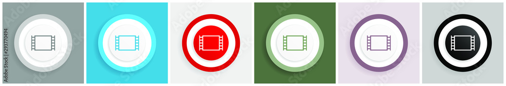 Poster movie icon set, colorful flat design vector illustrations in 6 options for web design and mobile app