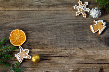 Christmas background from wooden old boards with a place for copy space