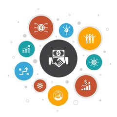 Investment Infographic 10 steps pixel design.profit, asset, market, success icons
