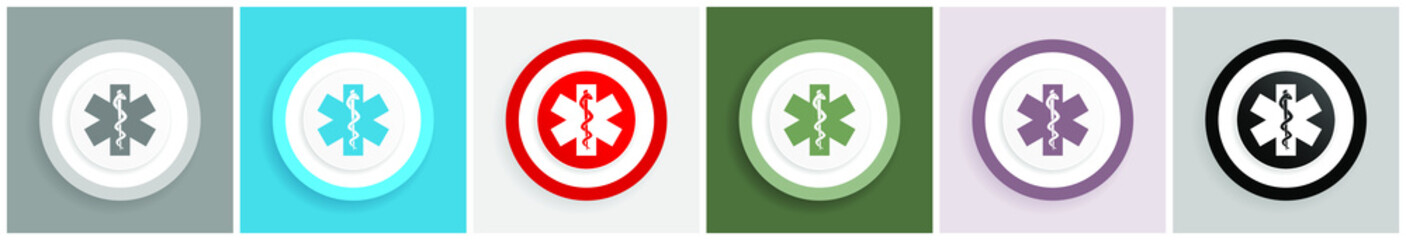 Obraz premium Emergency icon set, colorful flat design vector illustrations in 6 options for web design and mobile applications