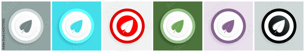 Fototapete leaf icon set, colorful flat design vector illustrations in 6 options for web design and mobile appl
