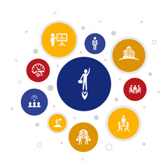 Entrepreneurship Infographic 10 steps pixel design.Investor, Partnership, Leadership, Team building icons