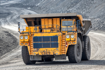 Large quarry dump truck. Transport industry.