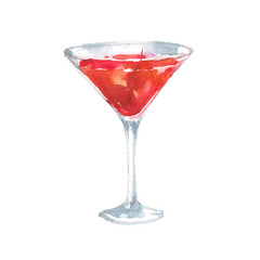 Alcohol drink Manhattan cocktail watercolor illustration isolated on white background