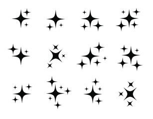 Star sparkling or twinkling cartoon set. Sparkles. Decoration element. Vector black glittering star light particles isolated on white background .