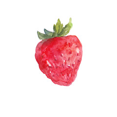 Red strawberry watercolor illustration isolated on white background