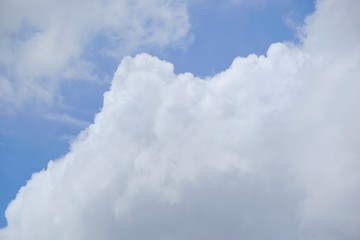 Beautiful nature of blue sky and clouds with the sun shining in the morning, sky background, cloudscape concept, Looking up