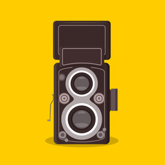 detailed isolated Twin-lens reflex camera vintage retro flat style illustration with shadow 