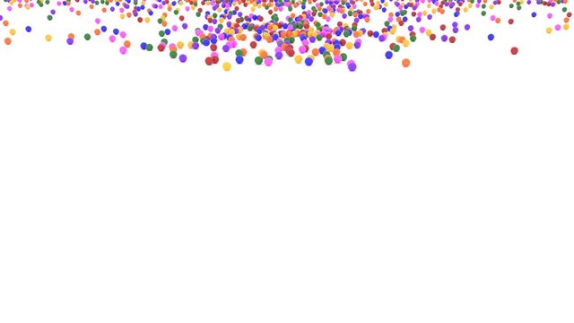 3D simulation of colorful balls roling down a slope and bouncing around the camera