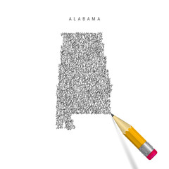 Alabama sketch scribble map isolated on white background. Hand drawn vector map of Alabama.
