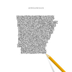 Arkansas sketch scribble map isolated on white background. Hand drawn vector map of Arkansas.